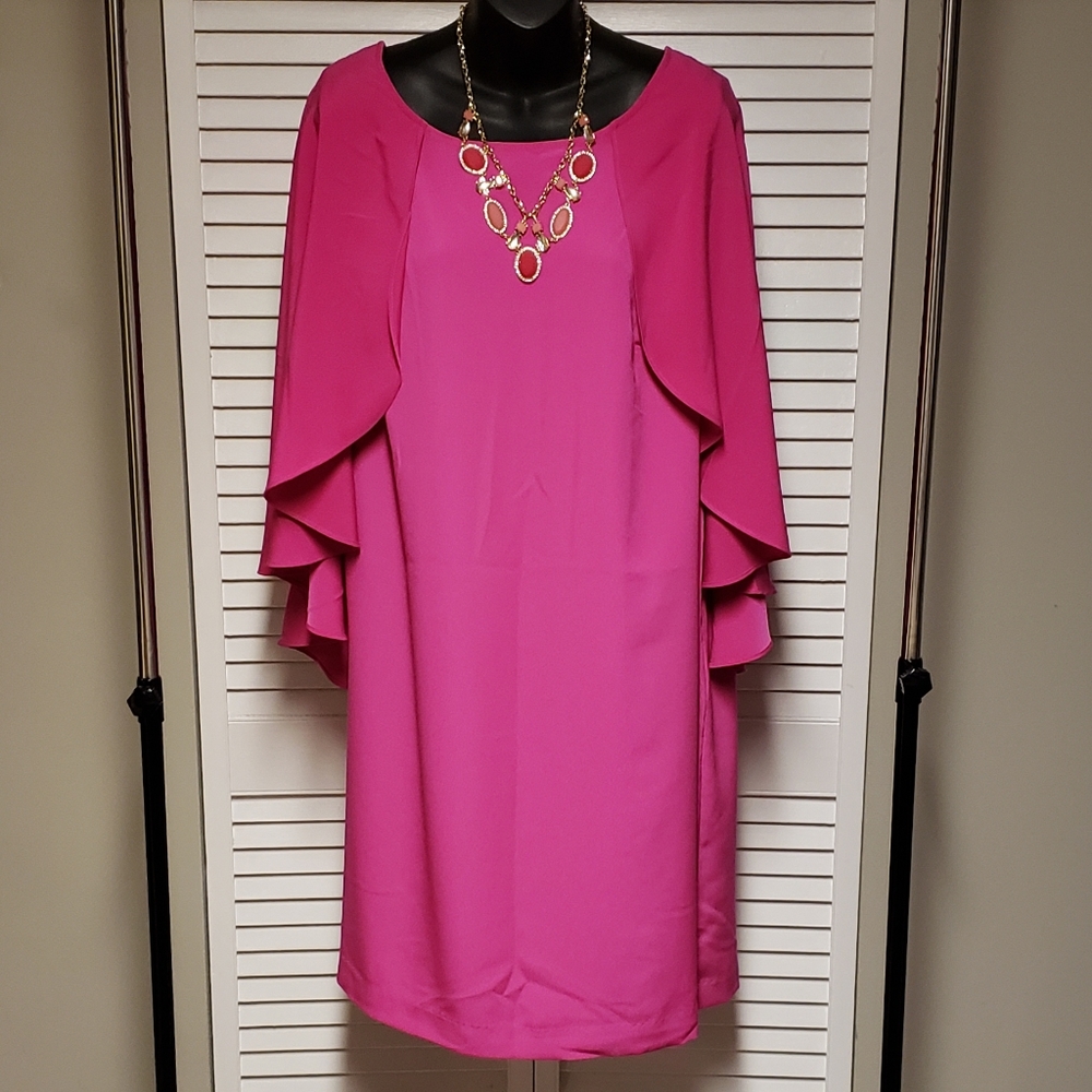 LANE BRYANT FUCHSIA CAPE DRESS